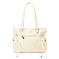 Bolso tote de cuero blanco crema con cordones laterales y bolsillo frontal con cremallera - Blanco