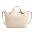 Bolso bandolera beige minimalista de piel sintética lisa con asas rígidas y correa - Blanco