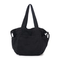 Borsa tote classica in tela nera con tasche multiple e cinghie laterali regolabili - Nero