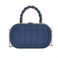 Quilted navy blue box handbag with twisted top handle and gold metal chain strap - Blue