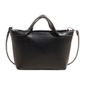 Minimalist black tote bag with dual handles and adjustable shoulder strap in silver hardware - Black