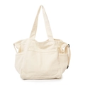 Borsa tote in tela bianco crema con tasche multiple e tracolla regolabile per donna - Bianco Sporco