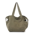 Borsa tote vintage in tela verde oliva con ampie tasche e tracolla lunga - Verde
