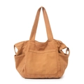 Grande borsa tote retrò in tela giallo senape con tasche multiple e spallacci - Marrone