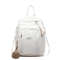 White litchi pattern backpack with plush charm and multi-pocket design for students - With Pendant / Off White