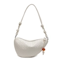 Retro cremefarbene gewebte Hobo-Tasche aus Kunstleder mit Bernsteinperlen-Detail - Gebrochenes Weiß