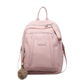 Pink faux leather backpack with litchi texture and brown plush ball keychain - With Pendant / Pink