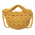 Handmade ginger yellow crochet straw bag with hollow floral pattern and shoulder strap - Yellow