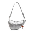 Silberne geflochtene Schultertasche aus Kunstleder mit Knotendetails und Bernsteinperle - Silber