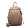 Sac à dos mode en cuir PU camel avec plusieurs fermetures éclair et bandoulière brodée - Khaki