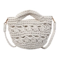 Handmade hollow crochet beach bag in creamy white with woven strap and gold hardware - Off White