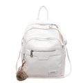 Sac à dos blanc en similicuir avec texture litchi et pompon marron doux - Avec Pendentif / Blanc Cassé