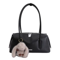 Schwarze Vintage Boston-Tasche aus Kunstleder mit Reißverschluss und Plüsch-Hasen-Anhänger - Mit Anhänger / Schwarz