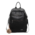 Sac à dos tendance en cuir grainé noir pour femme avec logo miu métallique et pendentif - Avec Pendentif / Noir