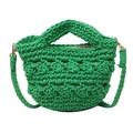 Handmade woven green crochet beach bag with hollow texture and gold metal hooks - Green