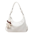 Witte halve maan tas van zacht kunstleer met een pluche beer sleutelhanger - Met Hanger / Wit
