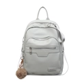 Sac à dos en cuir gris clair à grain avec fermetures éclair et pompon en fourrure - Avec Pendentif / Vert