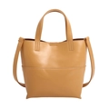 Sac fourre-tout minimaliste marron camel en cuir PU avec doubles poignées et longue bandoulière - Kaki