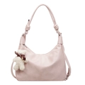 Lichtroze zachte lederen hobo draagtas met een schattige witte pluche beer hanger - Met Hanger / Roze