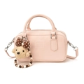 Pink vintage bowling bag with COIH 2DN embossed logo, plush dog charm and beaded strap - With Pendant Style / Pink