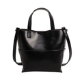 Sac à main classique en similicuir noir au design trapézoïdal et doubles poignées - Noir