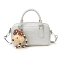 Light blue bowling style crossbody bag with plush puppy pendant and pearl chain - With Pendant Style / Blue