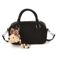 Classic black bowling bag with suede finish and cute teddy bear charm accessory - With Pendant Style / Black