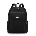 Classic black oxford cloth backpack with gold hardware and multiple zipper pockets - Black