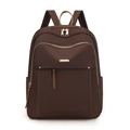 Lightweight dark brown Oxford cloth backpack with gold metal zippers and top handle - Brown