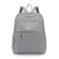 Lightweight grey oxford fabric backpack for women with shiny gold metal hardware detail - Gray
