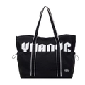 Große schwarze Canvas-Tasche mit weißem YIANDC-Buchstabenaufdruck und Kordelzug - Schwarz