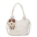 Borsa a secchiello bianca motivo litchi con tracolla e ciondolo a orsetto - Con Ciondolo / Bianco Sporco