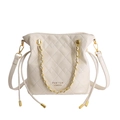 Elegante bolso tipo cubo crema con acolchado de rombos y cadena dorada para mujer - Blanco