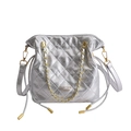 Bolso saco plateado acolchado con cadena dorada y cierre de cordón - Plateado