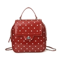 Mochila retro roja con lunares blancos y elegante correa de cadena plateada - Rojo