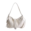 Borsa tote moderna bianco crema con trama in pelle pregiata e fibbia in metallo - Bianco