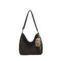 Dark brown matte Hobo bag with wide strap and cute teddy bear pendant charm - With Pendant / Brown