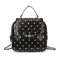 Mochila de moda negra con lunares, correa de cadena plateada y cierre de giro - Negro