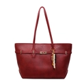 Dark red tote bag with gold lock buckle and colorful beaded tassel charm - Burgundy