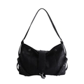 Borsa tote minimalista in pelle nera opaca con cuciture verticali e anelli in metallo - Nero