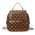 Brown glossy polka dot backpack with silver chain strap and metal twist lock - Brown