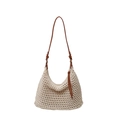 Borsa a spalla in maglia crema con cinturini in pelle marrone per vacanze al mare - Bianco Sporco