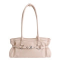 Bolso de hombro retro blanco crema en piel encerada con detalle de hebilla plata - Blanco