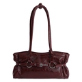Bolso baguette vintage de cuero encerado burdeos con diseño plisado y hebilla plata - Rojo