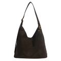 Minimalist large capacity coffee hobo bag with adjustable shoulder strap and metal charm - Brown