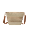 Mini-Strohbeuteltasche mit braunen Streifen und verstellbarem Schultergurt für den Sommerurlaub - Cremeweiß & Khaki Gestreift