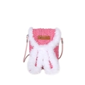 Borsa porta cellulare rosa lavorata a maglia con orecchie di coniglio e tag in cuoio - Rosa Rossa