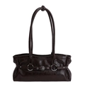 Bolso de hombro vintage de cuero encerado chocolate con hebilla plateada y brillo - café