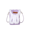 Graziosa borsa a tracolla in maglia viola con ecopelliccia bianca e orecchie da coniglio - Viola
