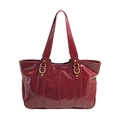 Borsa tote retrò bordeaux in pelle cerata con finitura lucida e dettagli in metallo oro - Taglia Grande Rosso